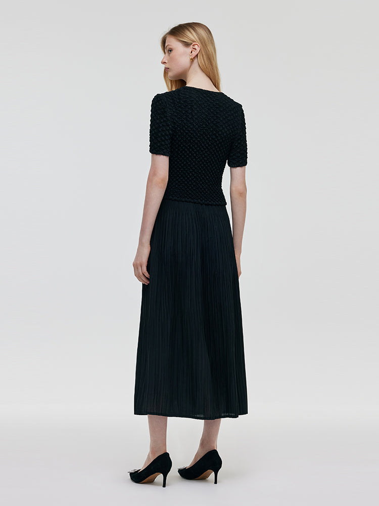 Black Top And Pleated Midi Skirt Two-Piece Set GOELIA