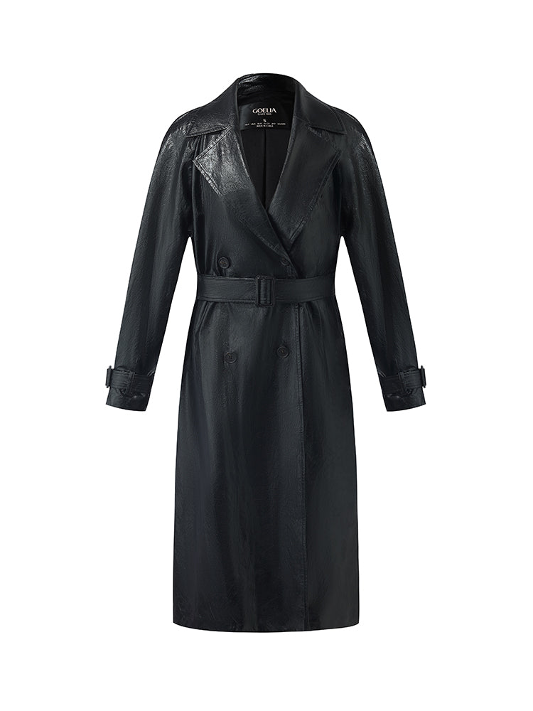 PU Leather Women Long Trench Coat GOELIA