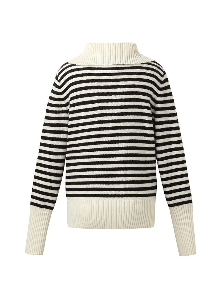 Oversized Collar Half-Zip Women Knit Top GOELIA