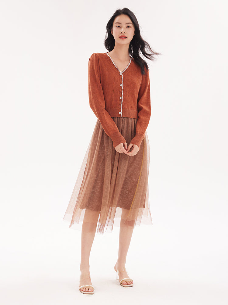 Tencel Woolen Double-Layer Midi Dress GOELIA