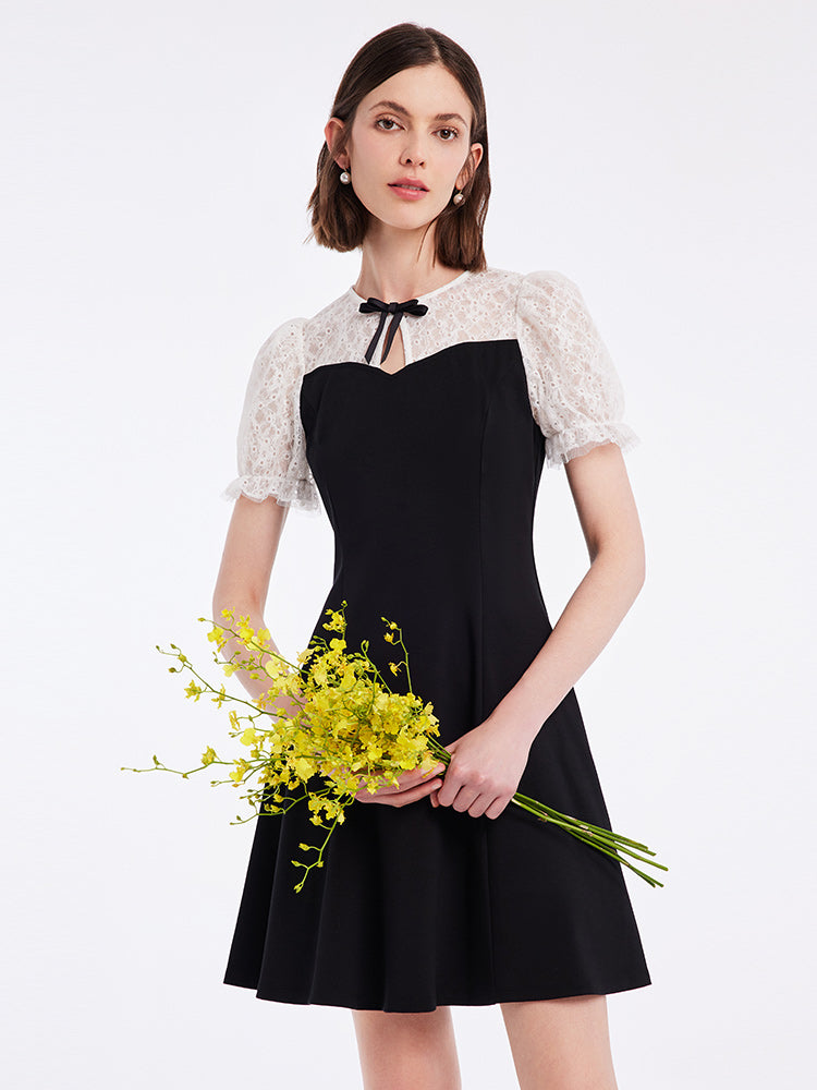 Patchwork Waist-Skimming Dress With Bowknot GOELIA