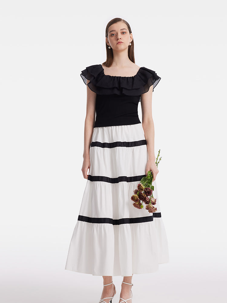 Ruffle Top And Tiered Maxi Skirt Two-Piece Set GOELIA