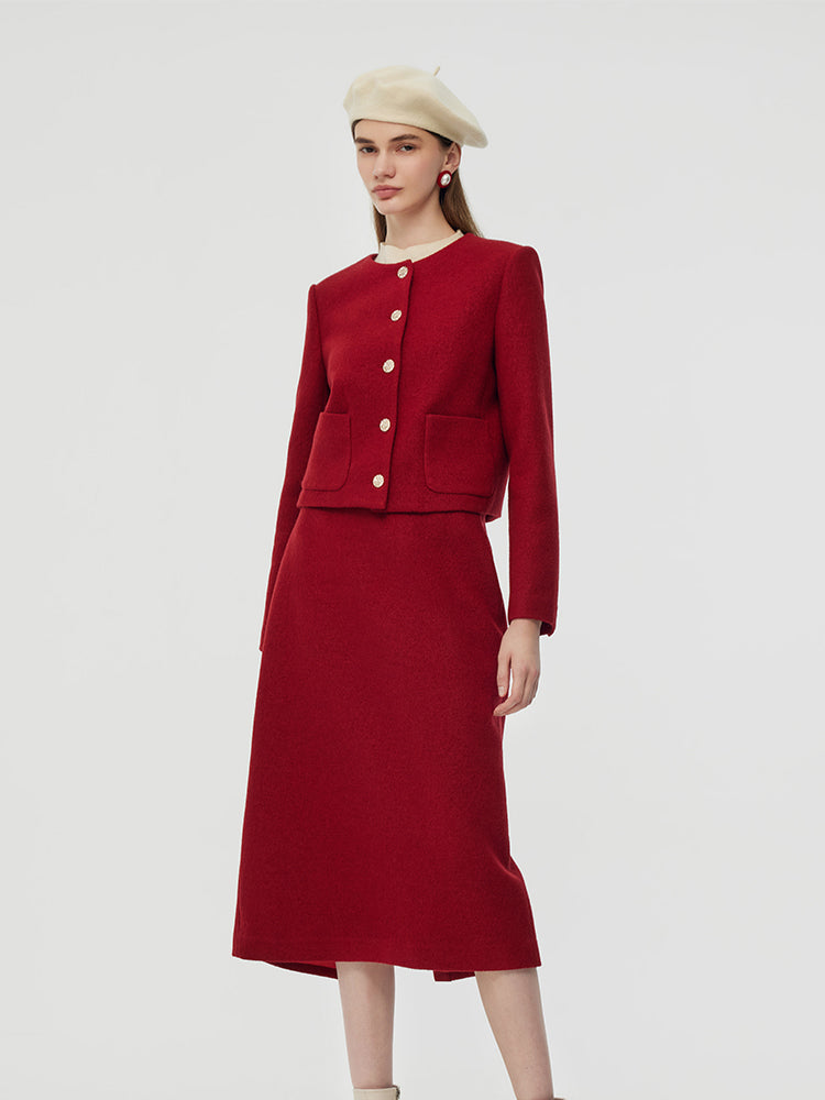 Wool Crop Jacket And Midi Skirt Two-Piece Set GOELIA