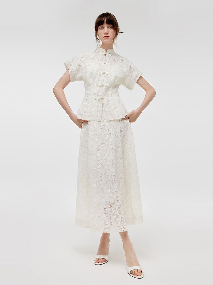 New Chinese-Style Lace Jacket And Skirt With Camisole Three-Piece Set GOELIA