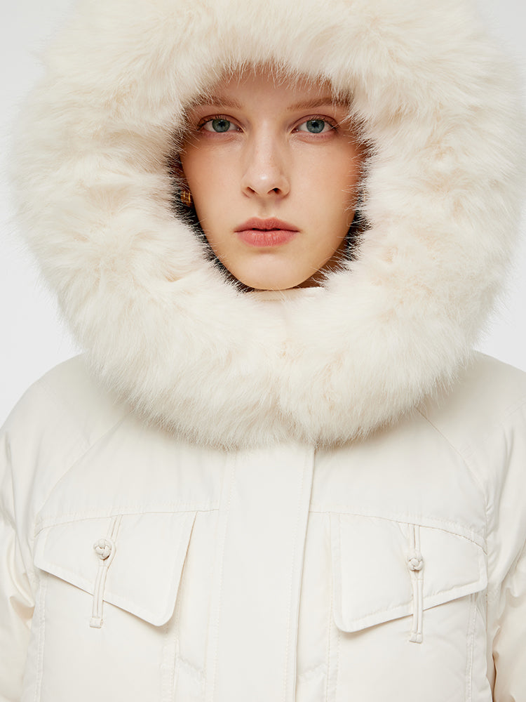 Goose Down Coat With Detachable Faux Fur Hood GOELIA