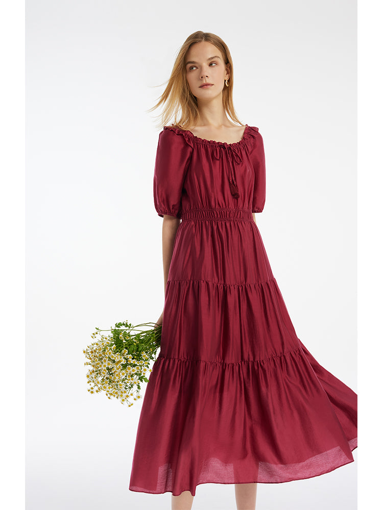 Tencel Ruffle Tiered Women Maxi Dress GOELIA