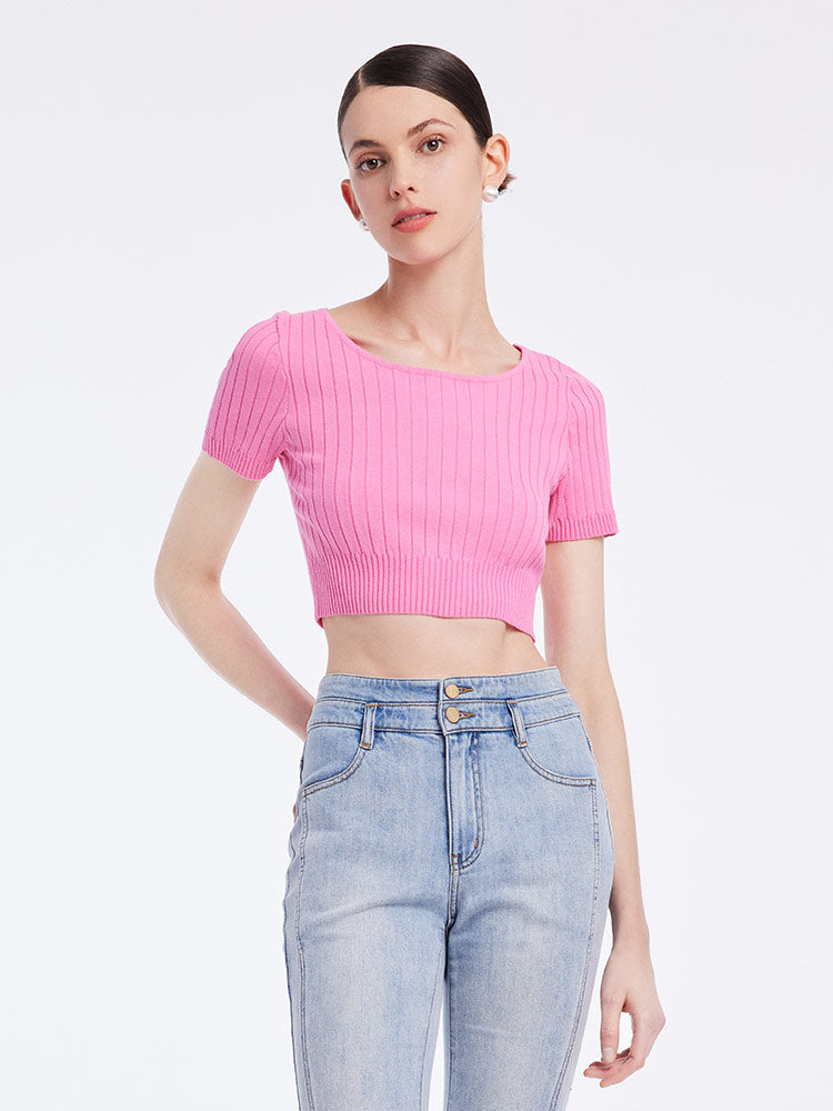 Basic Fitted Crop Women Knit Top GOELIA