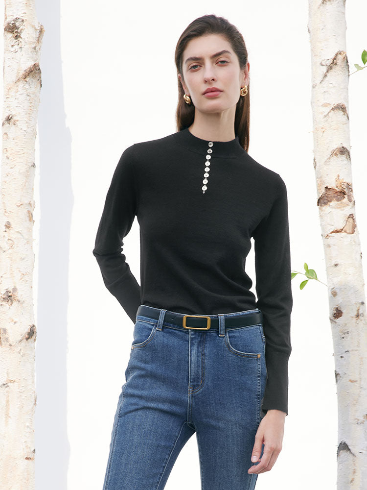 Mid-Collar Woolen Slim Women Sweater GOELIA