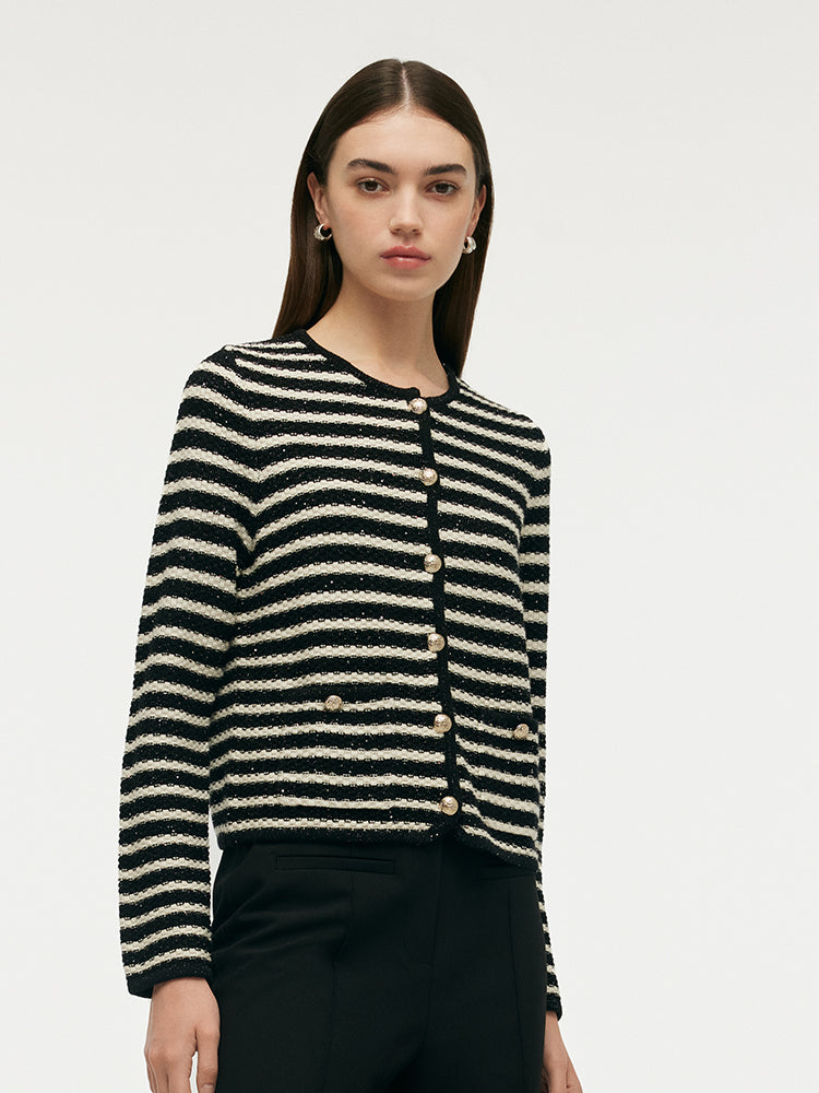 Black And White Stripe Women Cardigan GOELIA