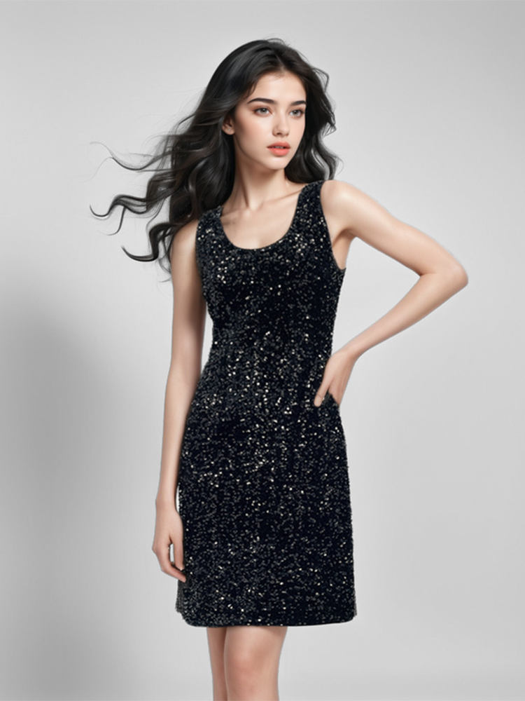 Velvet Sequins Women Mini Vest Dress GOELIA