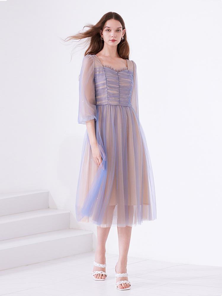 Purple Mesh Layers See-Through Dress GOELIA