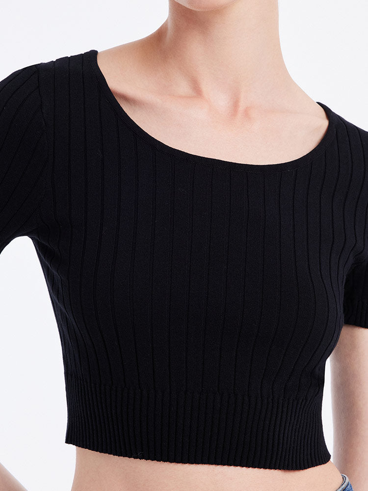 Basic Fitted Crop Women Knit Top GOELIA