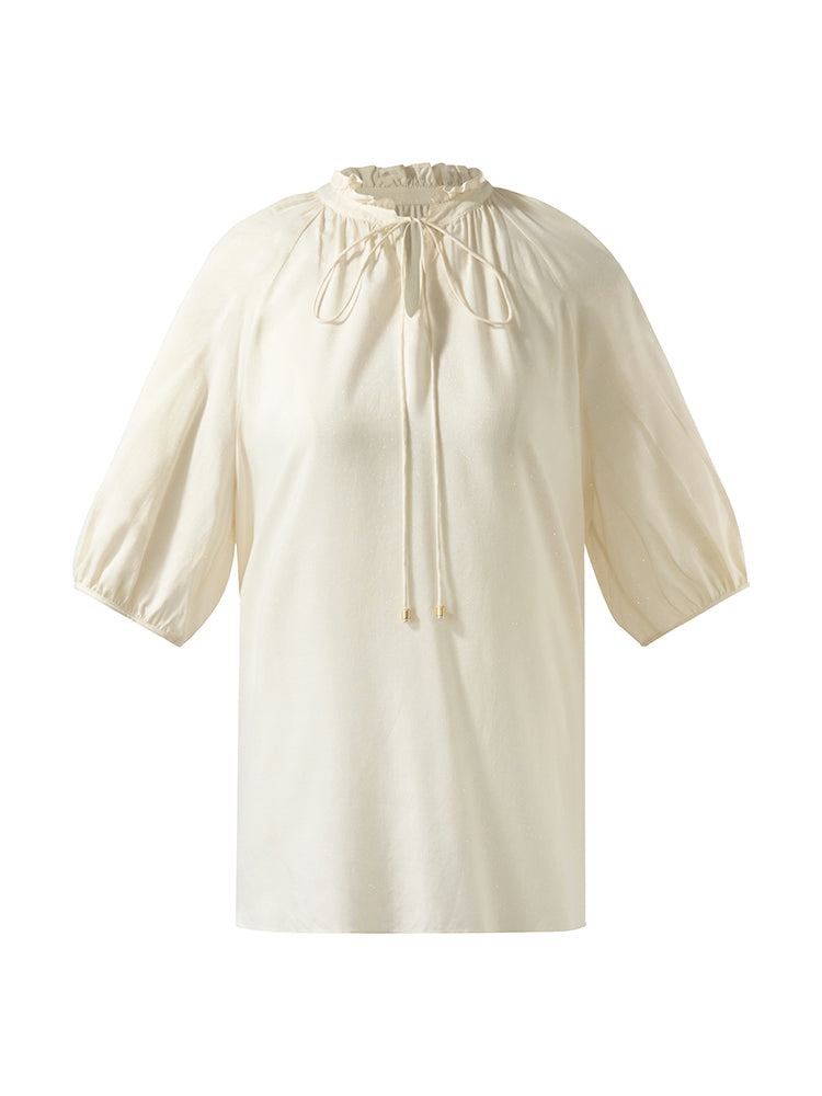 Ruffle Tie Front Neck Women Blouse GOELIA