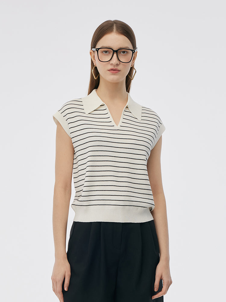 Tencel Stripe Women Cap Sleeve Knit Top GOELIA