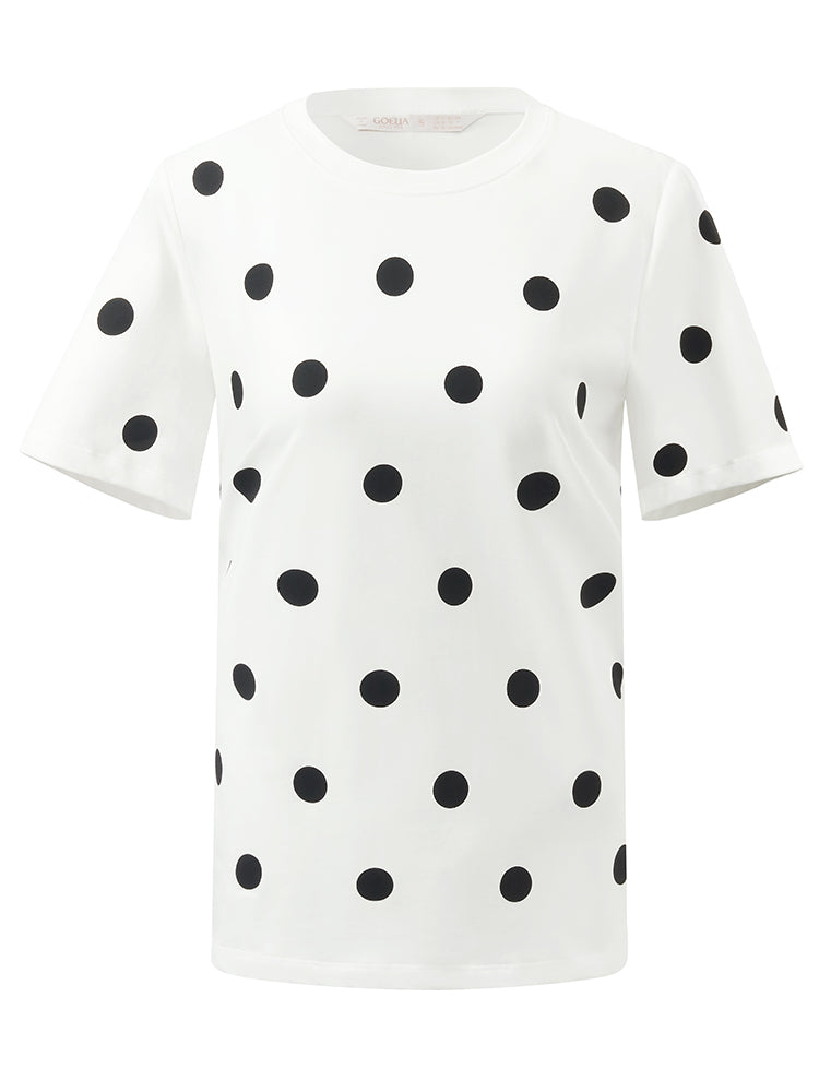 Polka Dots Printed Round Neck Women T-Shirt GOELIA