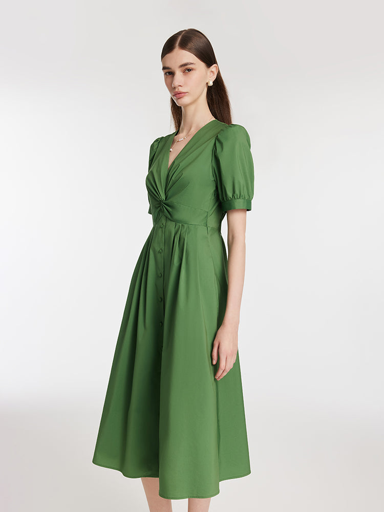 V-Neck Knotted Women Midi Dress GOELIA