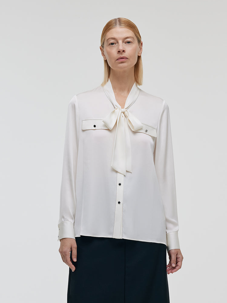 22 Momme Mulberry Silk Ribbon Women Shirt GOELIA