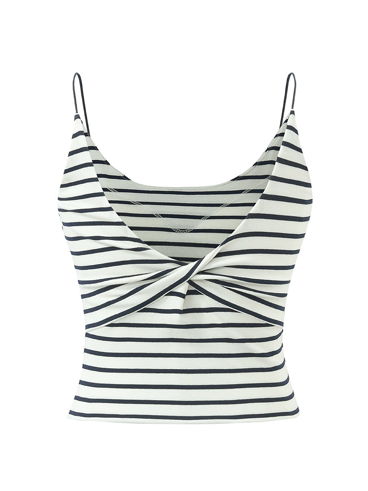 Striped Open Back Camisole With Detachable Bra Pads – GOELIA