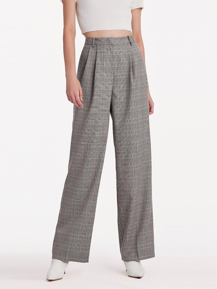 Worsted Wool Plaid Straight Full Length Pants GOELIA