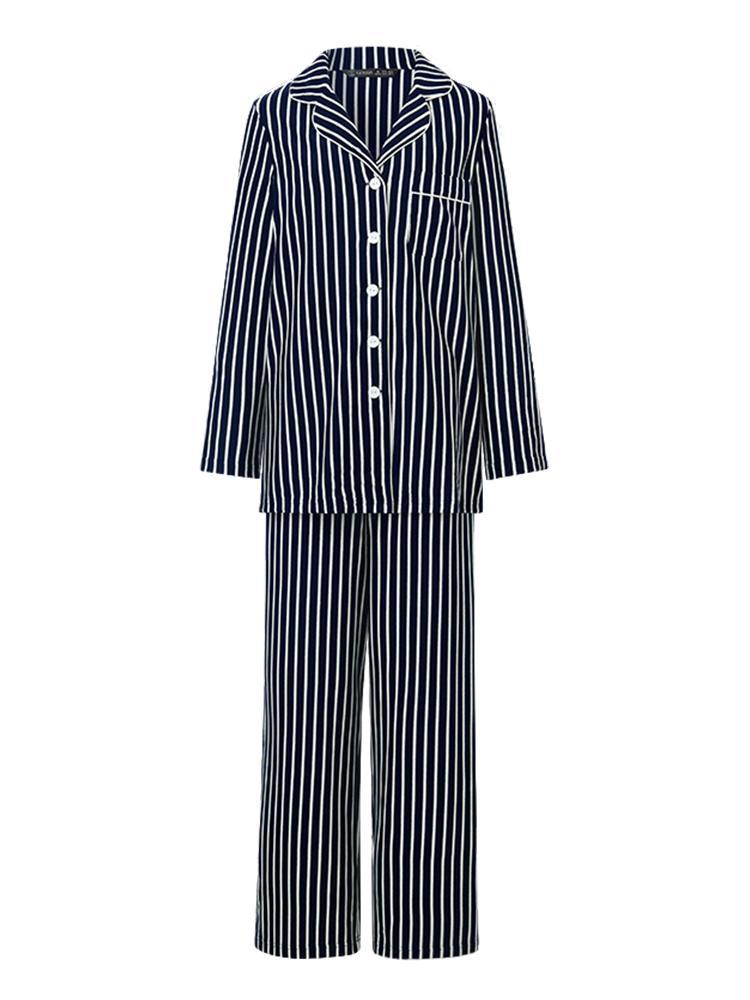 Long Sleeves And Pants Striped Pajamas Two-Piece Set GOELIA