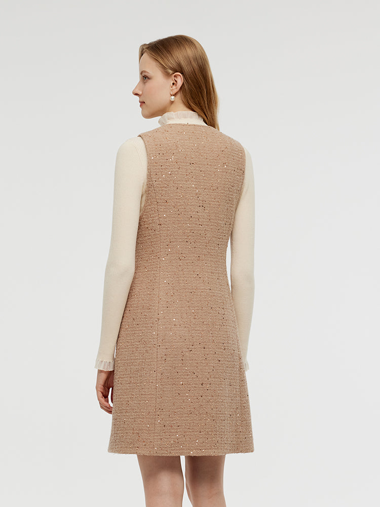 Alpaca And Wool Tweed Mini Dress And Knit Top Two-Piece Set GOELIA