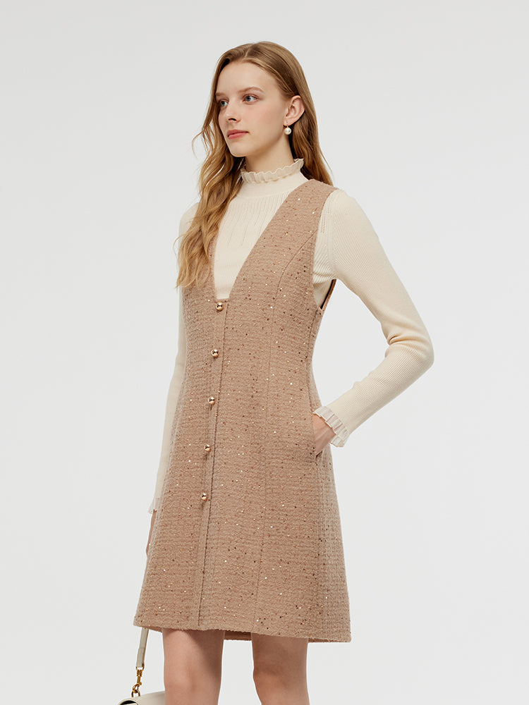 Alpaca And Wool Tweed Mini Dress And Knit Top Two-Piece Set GOELIA