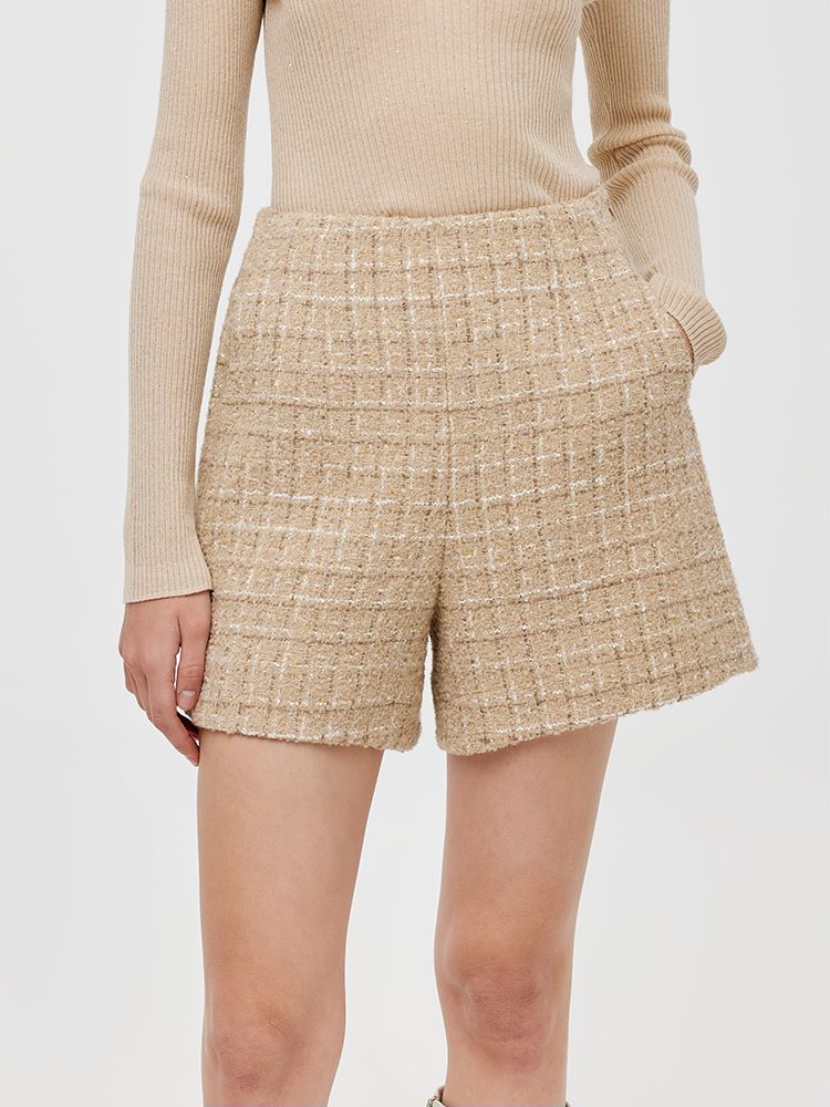 Wool Blend Tweed A-Line Women Shorts GOELIA