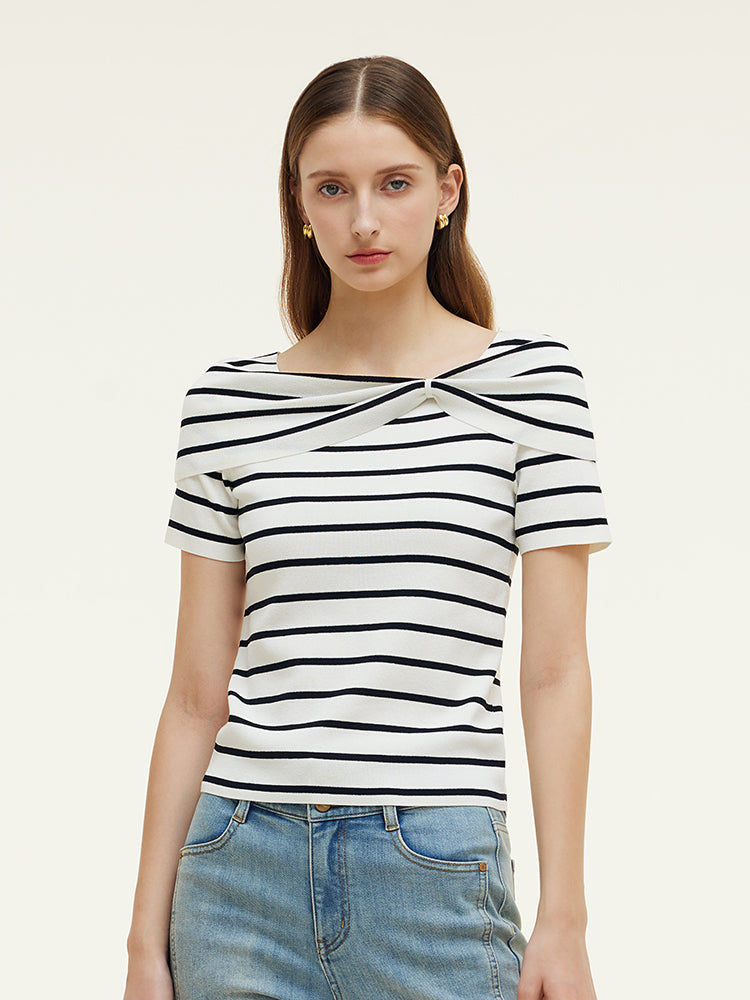 Tencel Black And White Stripe Women Top GOELIA