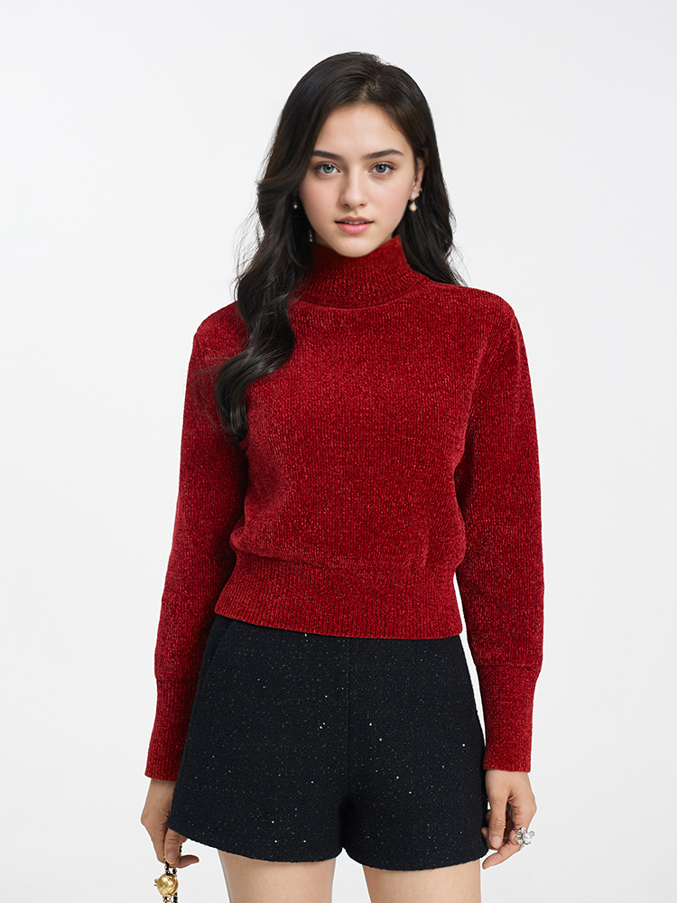 Chili Red Turtleneck Women Sweater GOELIA