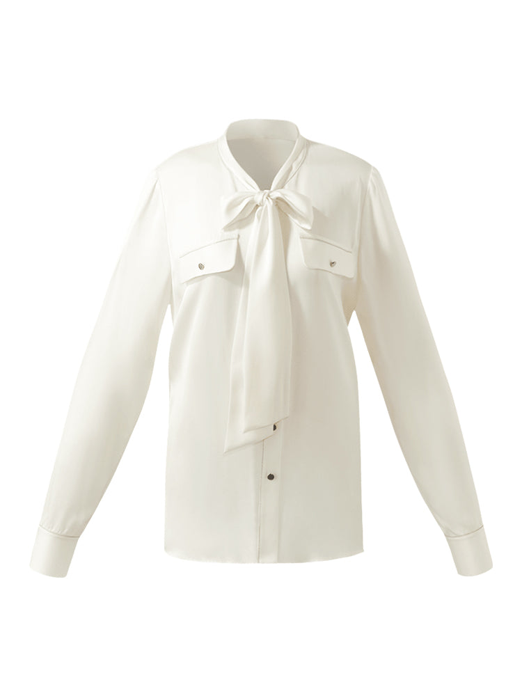 22 Momme Mulberry Silk Ribbon Women Shirt GOELIA