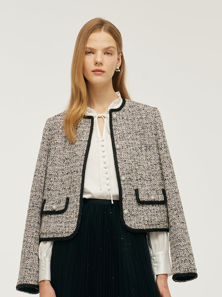 Tweed Women Crop Jacket With Detachable Bowknot – GOELIA