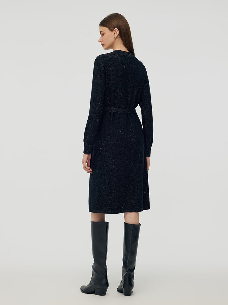 Wool Blend Women Midi Dress With Belt GOELIA