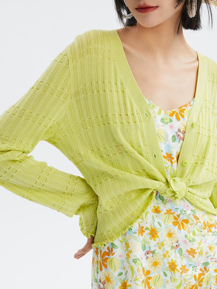 Green Knitted Long Sleeve Cardigan GOELIA