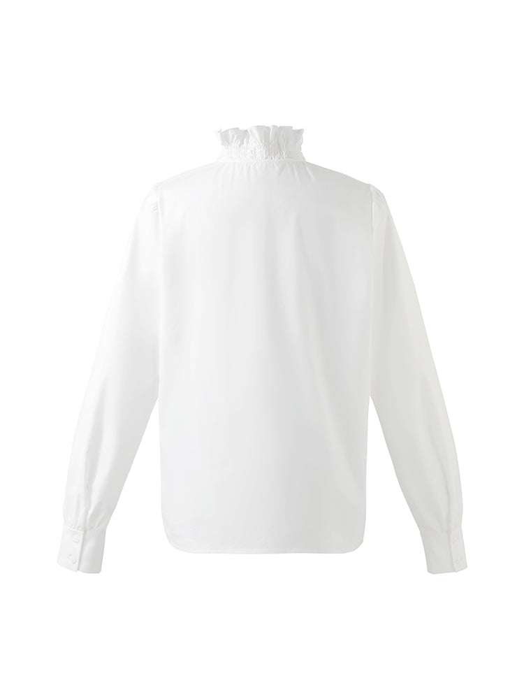 Ruffle Collared V-Neck Women Shirt GOELIA