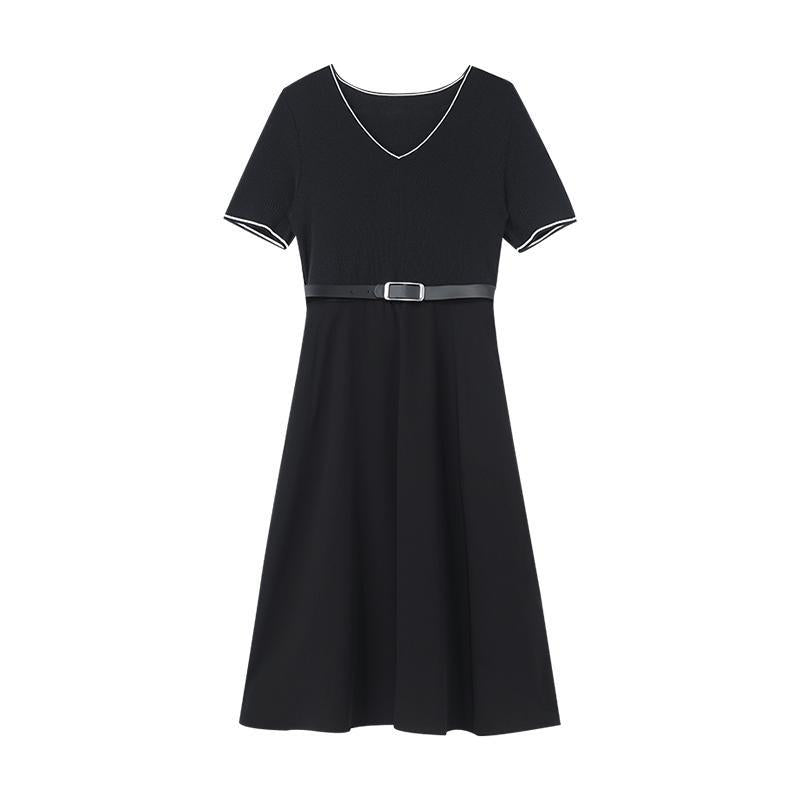 Gathered Waist Acetate Mini Black Dress GOELIA