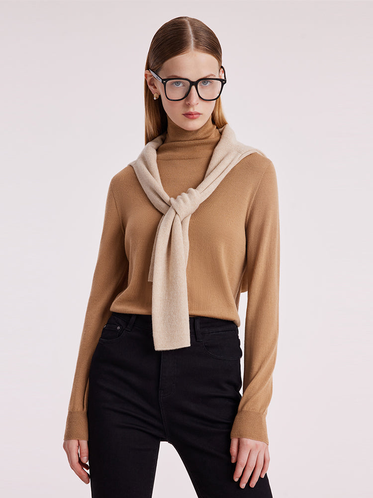 Machine Washable Wool Seamless Turtleneck Women Sweater GOELIA