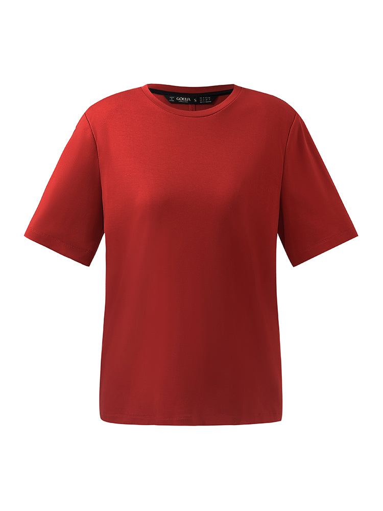 Round Neck Women T-Shirt With Shoulder Pads GOELIA