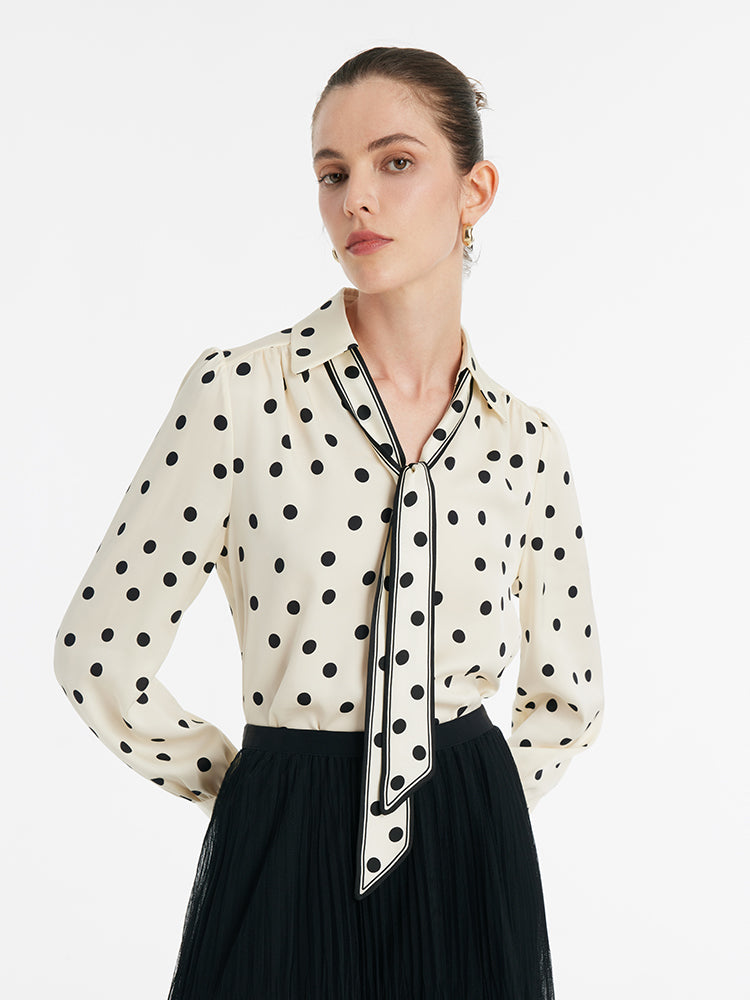 22 Momme Mulberry Silk Polka Dots Printed Women Shirt With Flaps – GOELIA