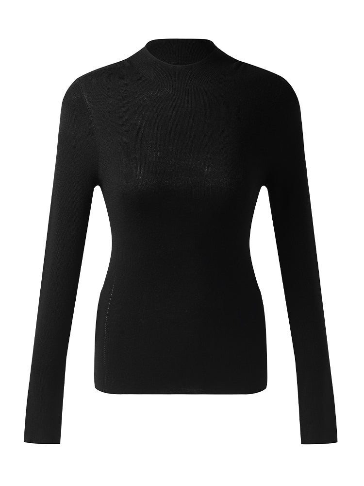 Pure Wool Mock Neck Women Sweater GOELIA