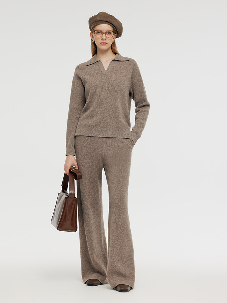 Machine Washable Wool Knit Top And Pants Two-Piece Set GOELIA