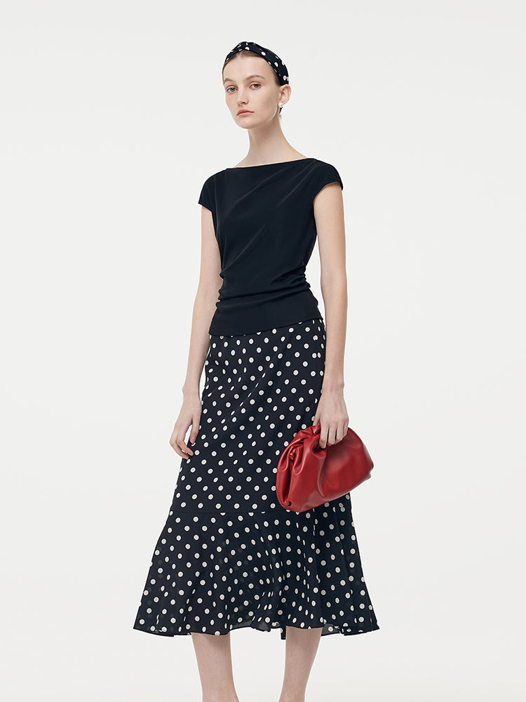 Acetate Knit Top And 16 MM Mulberry Slik Polka Dots Skirt Two-Piece Set GOELIA