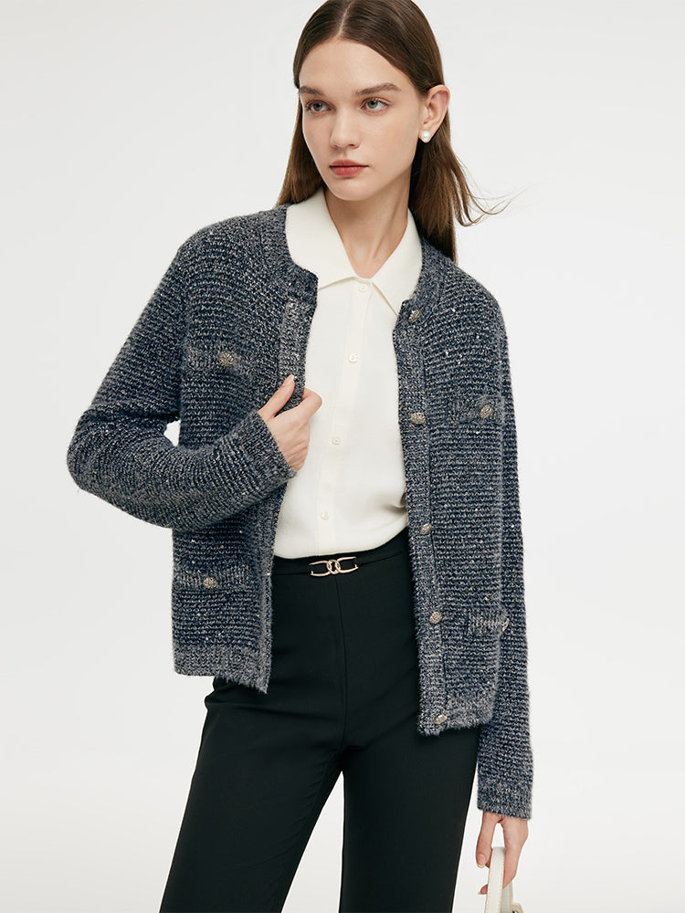 Wool Blend Sequins Women Cardigan GOELIA