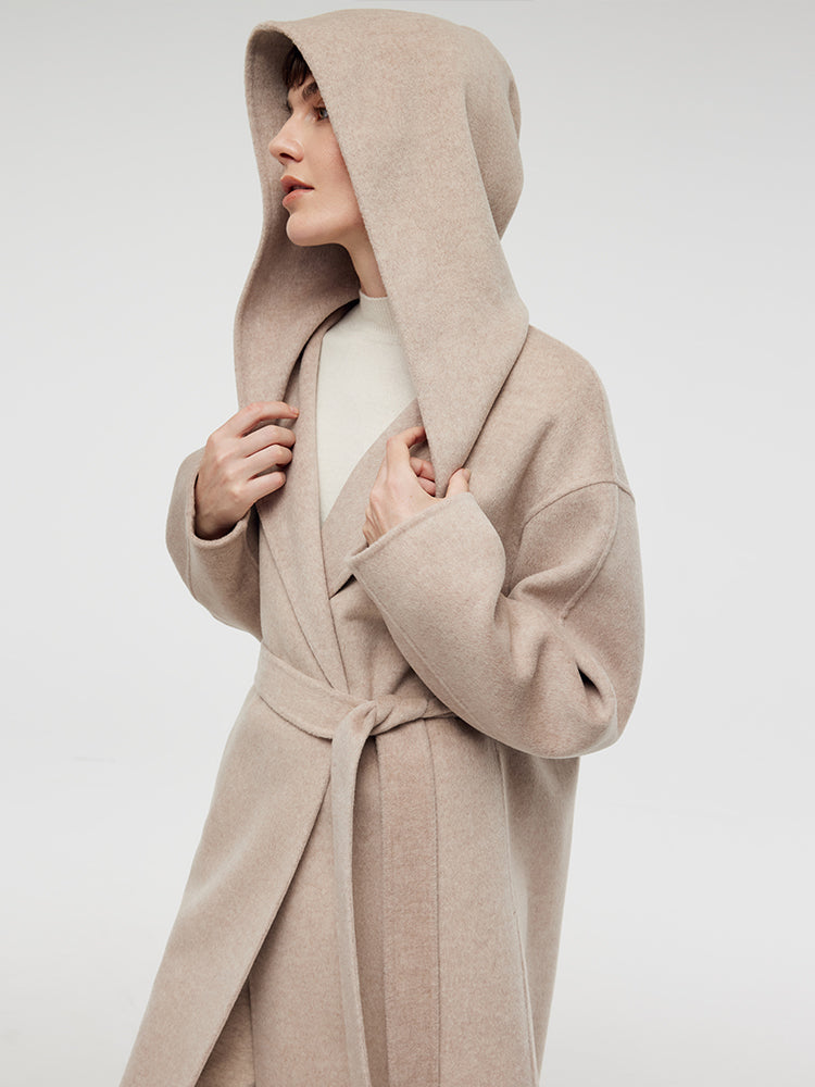 Wool Cashmere Unisex Hooded Wrap Coat GOELIA