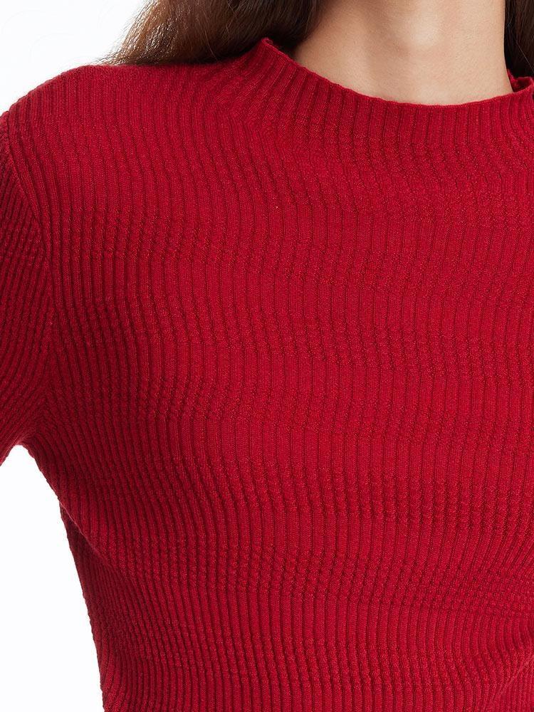 Pure Wool Mock Neck Slim Women Sweater GOELIA