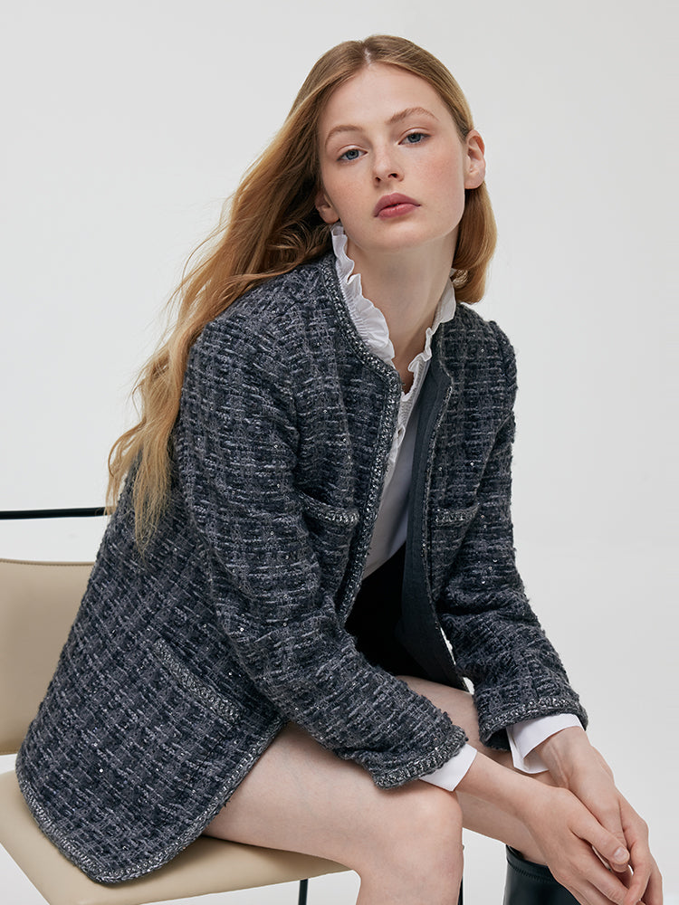 Wool Sequins Tweed Women Jacket GOELIA