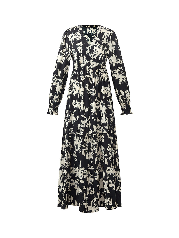 19 Momme Mulberry Silk Floral Printed Women Maxi Dress GOELIA