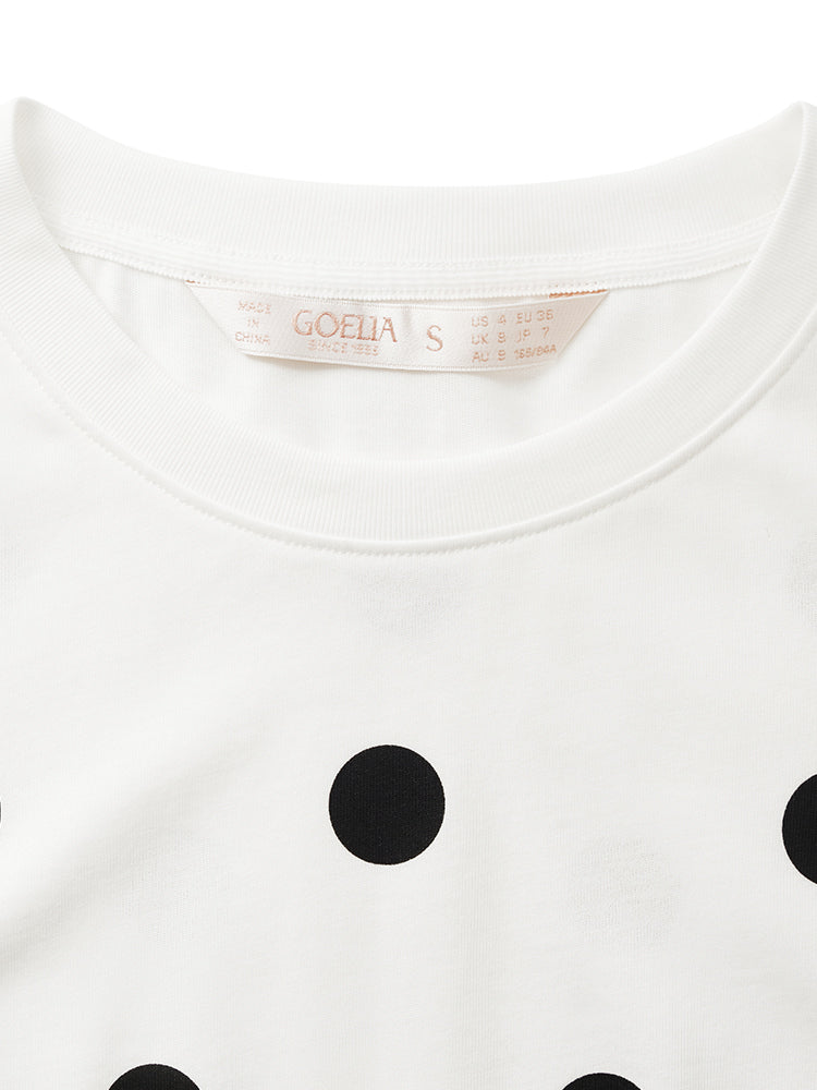 Polka Dots Printed Round Neck Women T-Shirt GOELIA