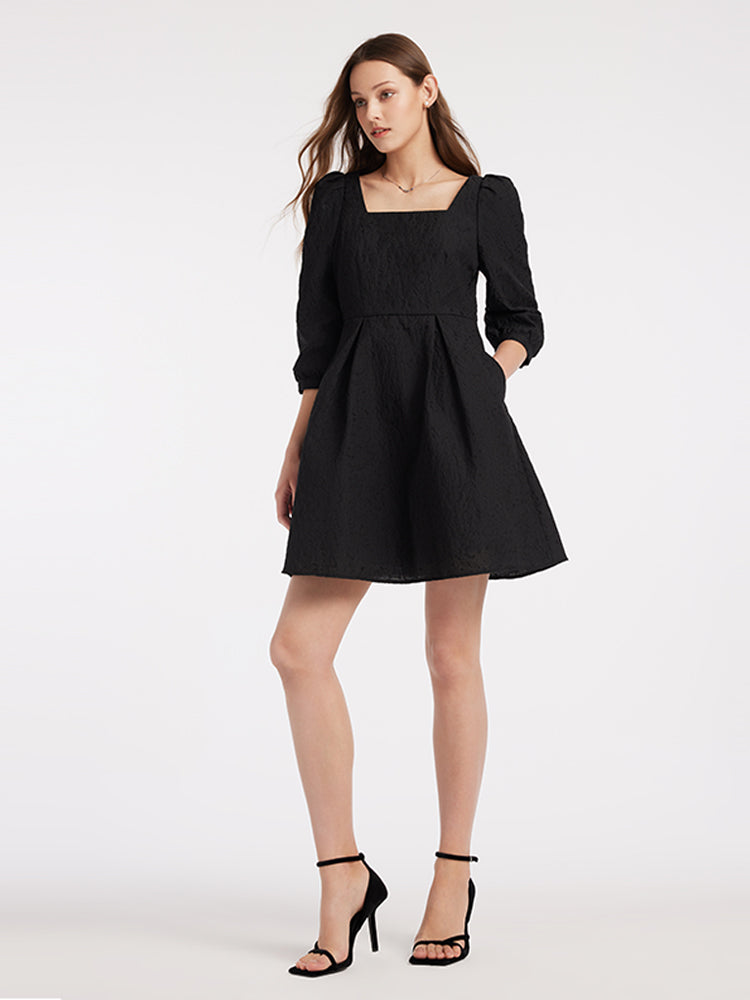 Detachable Bow Jacquard Mini Dress GOELIA