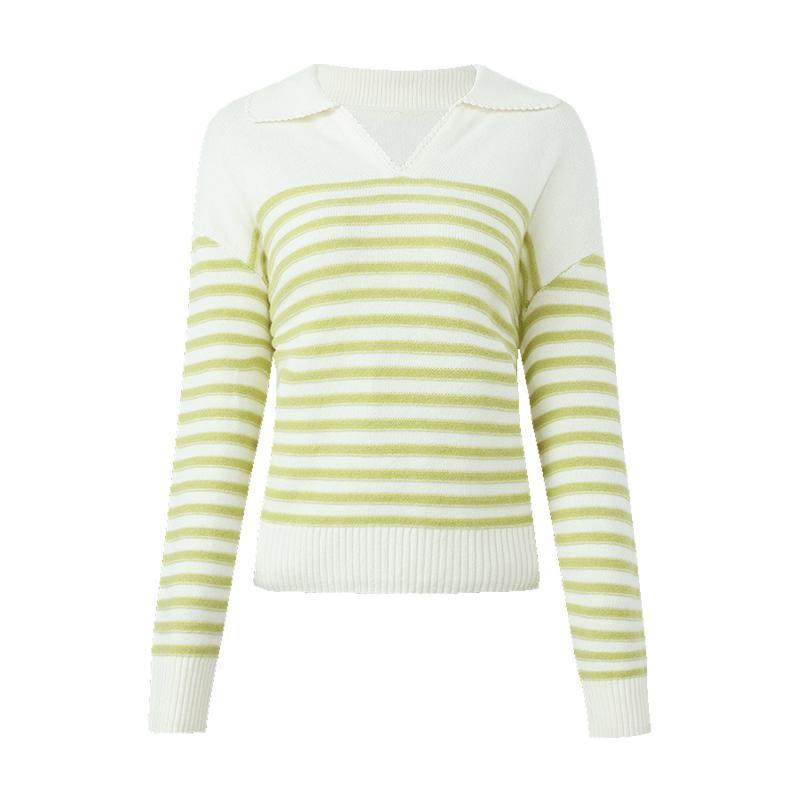 Colorful Striped Woolen Polo Sweater GOELIA