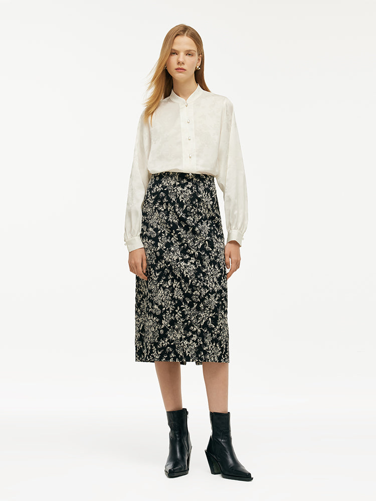 Black And White Butterflies Jacquard Stretch Women Skirt GOELIA